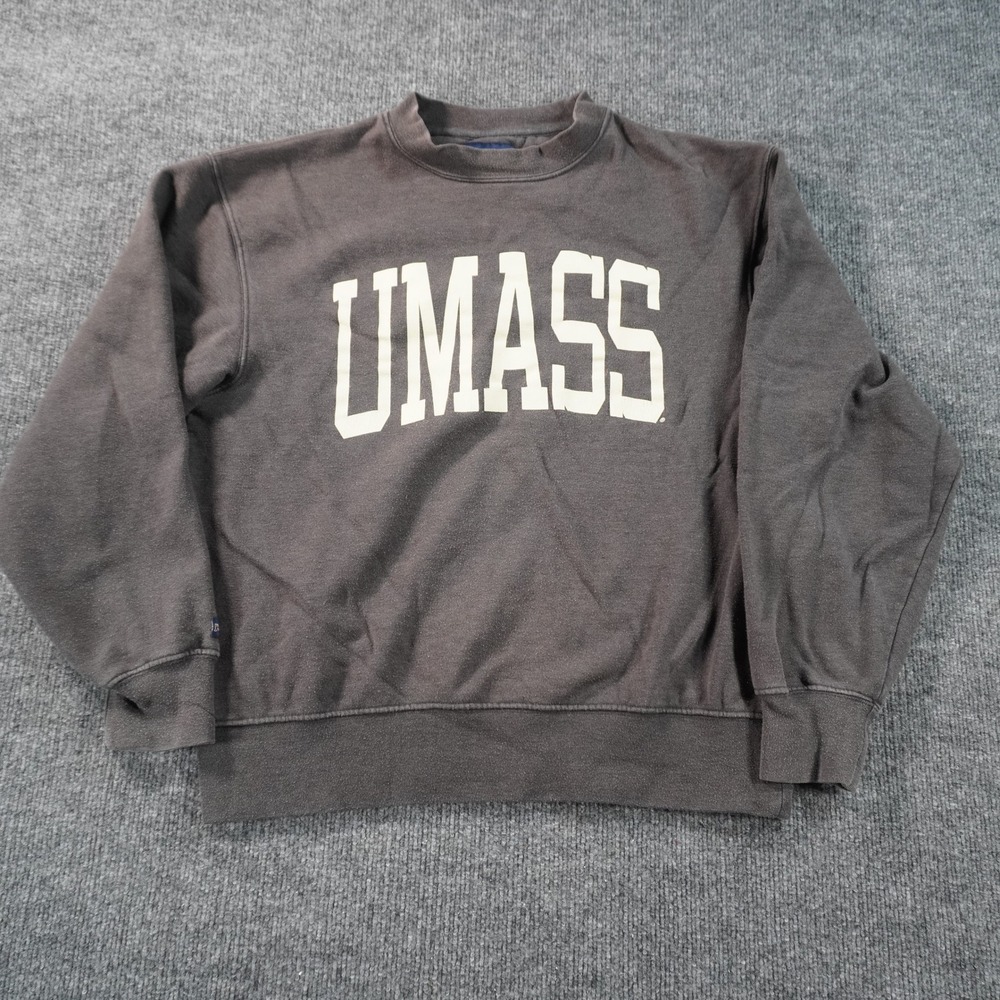 Jansport UMASS Sweatshirt Mens Medium Gray Collegiate Graphic Crewneck Fleece